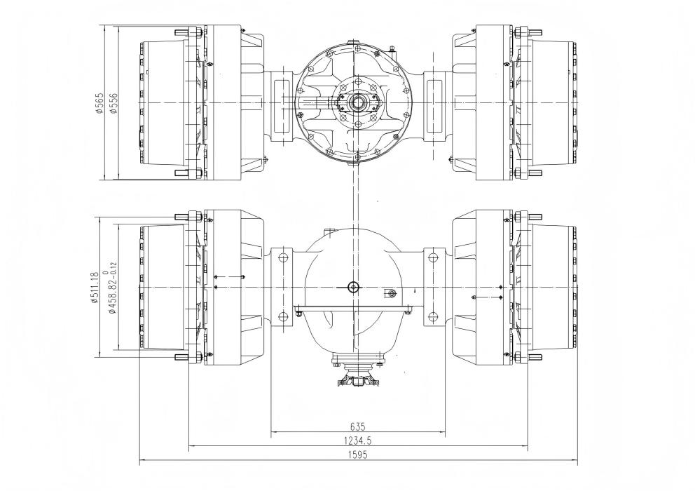 Drive axle of an underground loading and unloading machine 2 m³