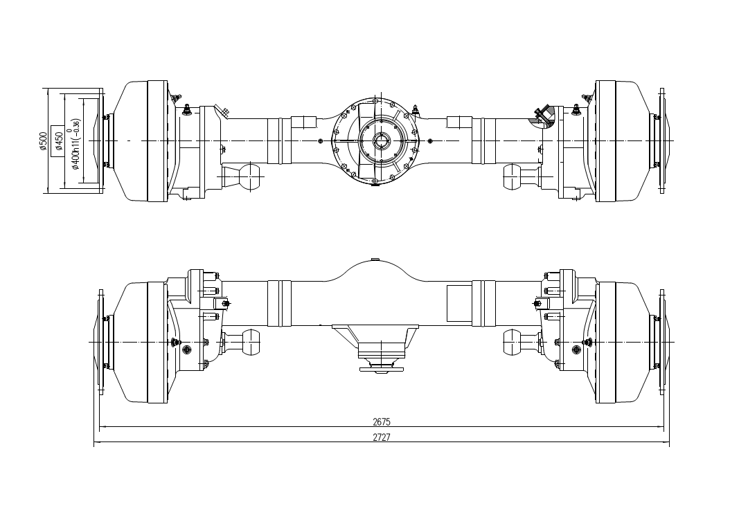 Middle-rear driving axle of a grader Middle-rear driving axle of a grader