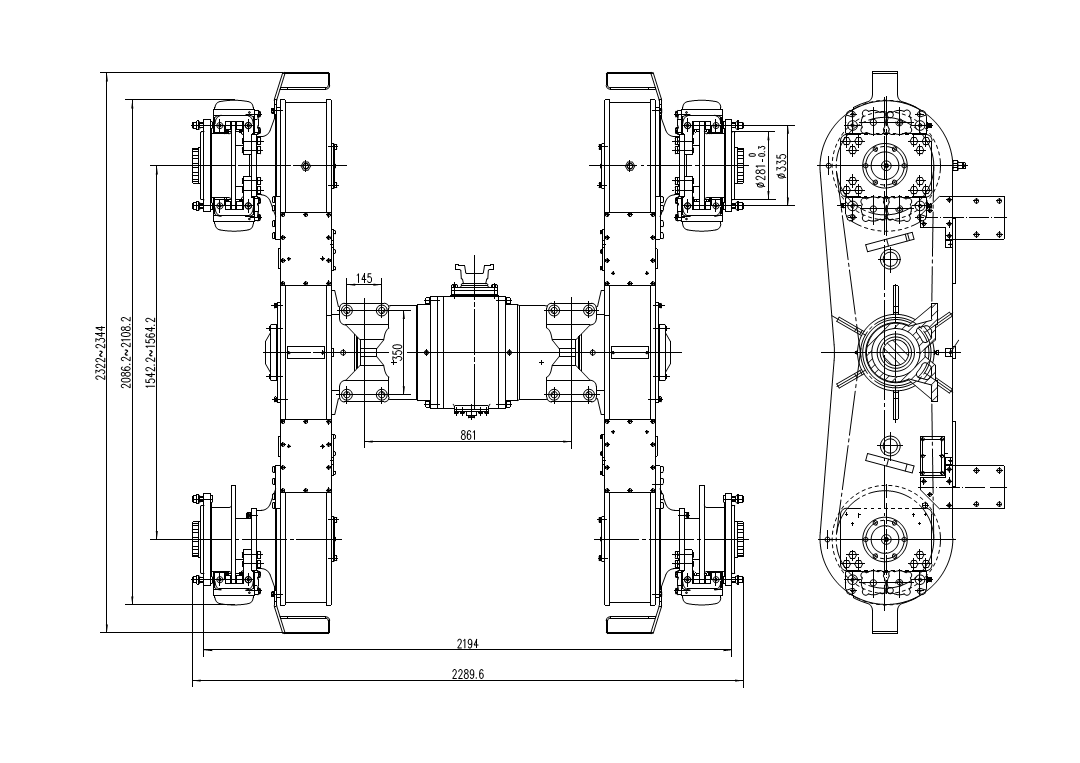 Rear axle of the grader with a capacity of 180 hp. png